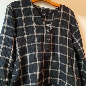 Madewell black half-button gauze blouse